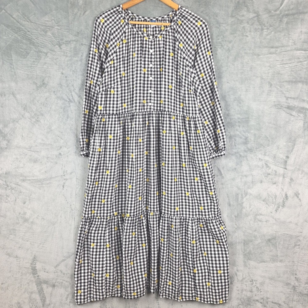 Old Navy Dress Womens XL Gingham Cottagecore Daisy Tiered Prairie Midi Country